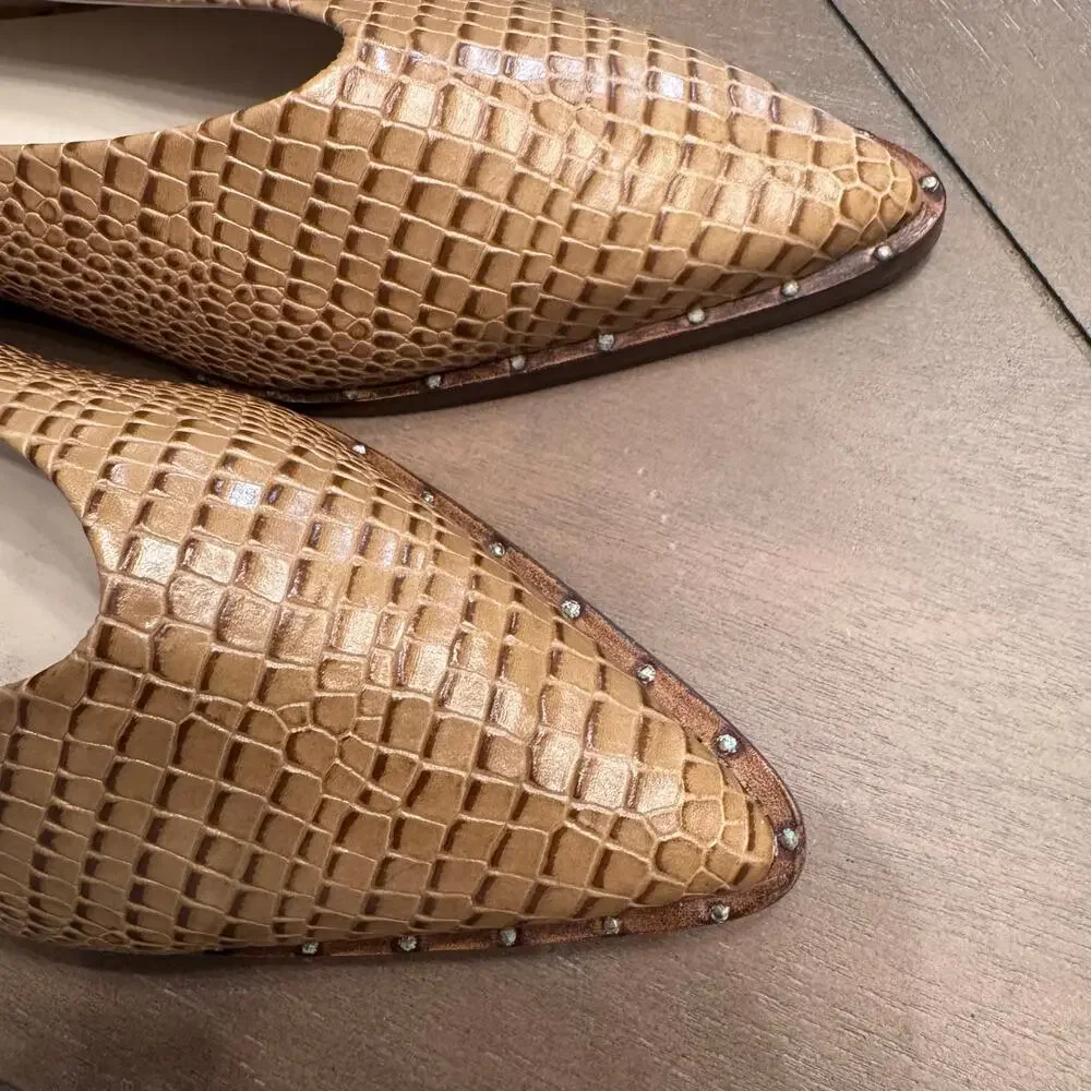NWOB Anthropologie Freda Salvador LISA 7 Croc Embossed Leather Pointed Flats Sz8